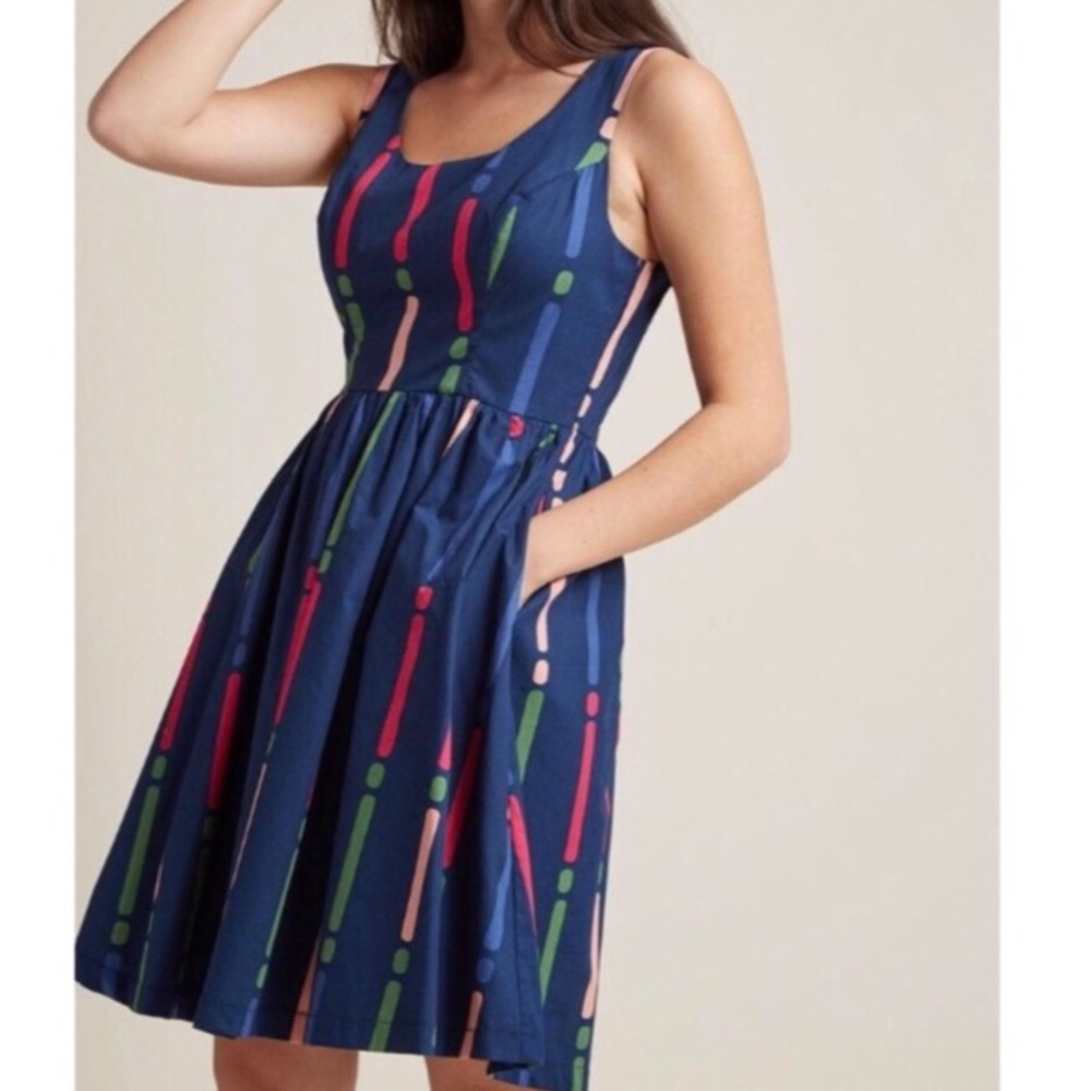 NWT Sleeveless Navy Rainbow Striped Dress